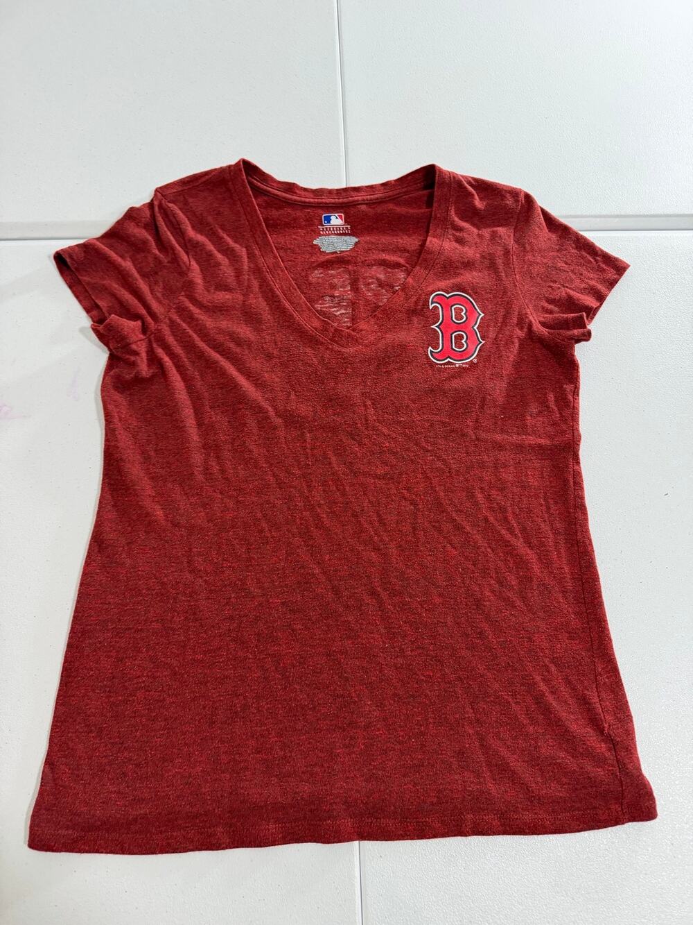 5th & Ocean Boston Red Sox Womens L V-Neck T-Shirt Red Great Catch MLB Tri-Blend